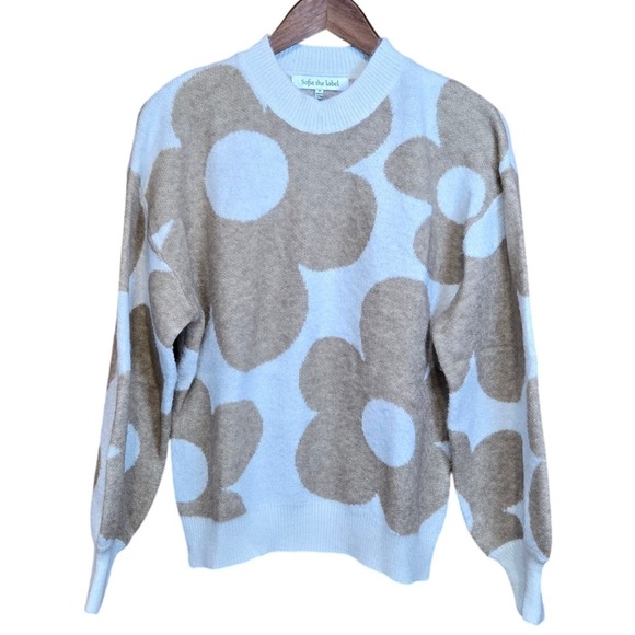 Sofie the Label Floral Print Crewneck Sweater Light Blue Taupe Size M - Picture 3 of 6